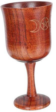 ABOOFAN Cáliz de Madera Marrón con Diseño y Pentagrama, Objeto Religioso para Rituales Familiares y Adorno el Hogar