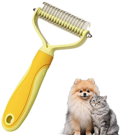 FOSDICK Cepillo para Perros Pelo Largo, Cepillo Perro Pelo Corto, Deslanador para Perros, Peine para Perros de Doble Cara 17+9 Dientes para Subpelo Quita Nudos, Pelo Muerto, Pelo Largo (Amarillo)