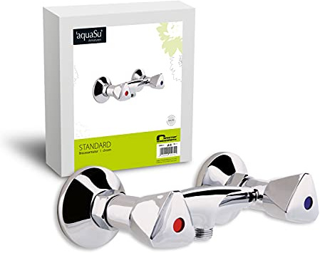 aquaSu® Zweigriffmischer Standard für Brause | Chrom | Wasserhahn | 1/2 Zoll Brauseabgang | Inklusive Befestigungs- und Anschlussmaterial