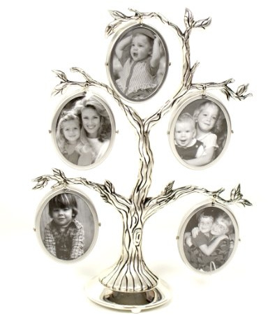 Marco de Fotos Chapado en Plata con diseño de árbol, 5 Fotos, Color Plateado