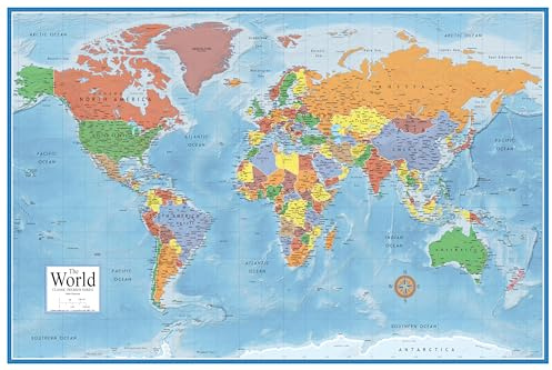 Große Weltkarte A1 beidseitig laminiert (60 × 90 cm) – Politische Weltkarte auf Englisch – Beschreibbar – Mit Hauptstädten & Städten