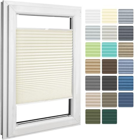 Home-Vision® Premium Plissee zum Anschrauben in der Glasleiste Innenrahmen (Creme-Vanille, B45cm x H200cm) Blickdicht Plissee Jalousie mit Halterungen zum Bohren, Sonnenschutzrollo Rollo