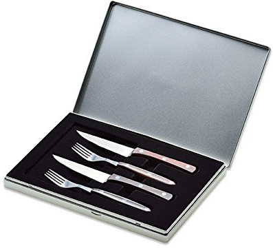Giesser seit 1776 - Made in Germany - Steakbesteck, 4 Teilig, Olivenholz, genietet, rostfreier Edelstahl, Küchenbesteck, Set mit Messer und Gabel, 9450 o