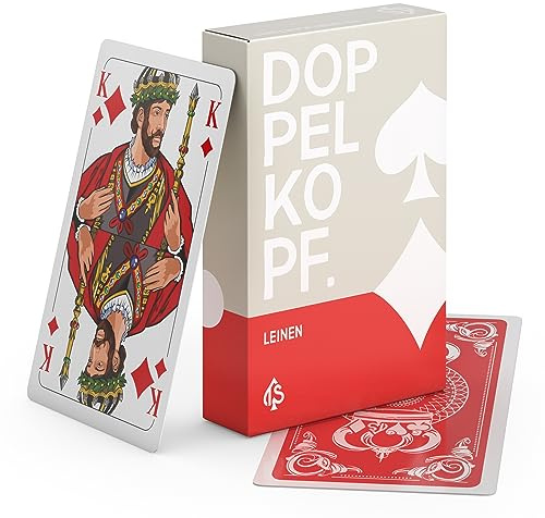 Doppelkopf Original Leinen Kartenspiel, Französisches Bild, Doppelkopfkarten im Set mit Metalldosen + Mengenrabatt (5X, Karten in Faltschachtel)