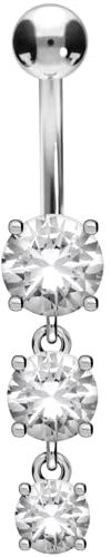 PIERCINGLINE Bauchnabelpiercing aus Titan mit 3 Kristallen - 925er Silber - Bananabell Piercing in 3 stylischen Farben