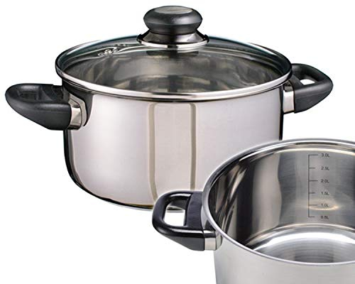 Gravidus Fleischtopf aus Edelstahl 3 Liter mit hitzebeständigem Glasdeckel und Flammschutz – ideal für Induktion, Elektro und mehr