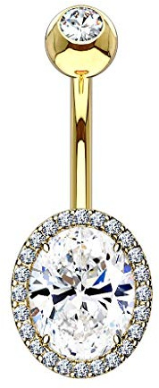 Paula & Fritz® Bauch-nabelpiercing Ovaler Zirkonia Umrandet 316L Chirurgenstahl Banane Bauch-Piercing Bananabell Nabel-Piercing Gold Silber Roségold
