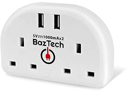 UK to European Plug Adapter with 2 USB, Travel Adapter Plug UK to EU Europe, Euro Schuko Grounded Charger for Germany France Spain Turkey Greece Italy, Type E/F Plug Adaptor