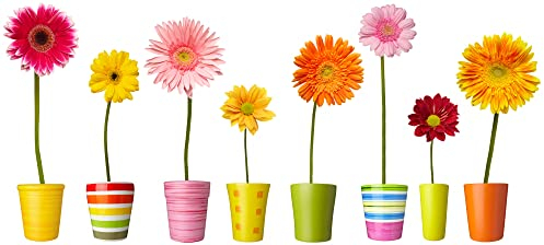 1art1 Blumen Bunte Blumen In Farbenfrohen Töpfen Wand-Tattoo | Deko Wandaufkleber für Wohnzimmer Kinderzimmer Küche Bad Flur | Wandsticker für Tür Wand Möbel/Schrank 125x45 cm