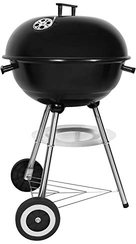 SunJas Barbecue Charbon Portable BBQ Rond Couvercle Double Roues Barbecue sur Pied φ 41cm Hauteur 70cm - Noir