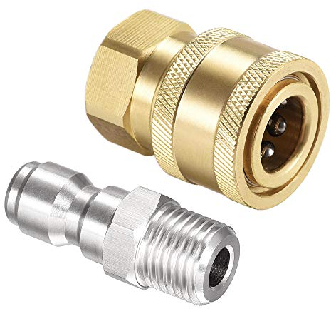 sourcing map Garden Hose Brass Quick Connect Set Fittings G1/4 Male & Female Thread Water Hose Connectors Pressure Washer Adapter