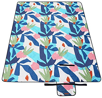 SONGMICS Couverture de Pique-Nique, 200 x 150 cm, Grand Tapis, pour Camping, Parc, Jardin, Plage, Hydrofuge, Lavable en Machine, Pliable, Motif Fougère Multicolore GCM002Q01