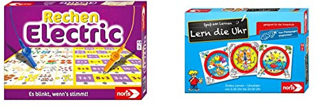 Noris 606013721 Rechen Electric, Der Lernspiel-Klassiker, was passt zusammen, Es blinkt, wenn's stimmt, ab 6 Jahren & 606076152 606076152-Lern die Uhr, Kinderspiel