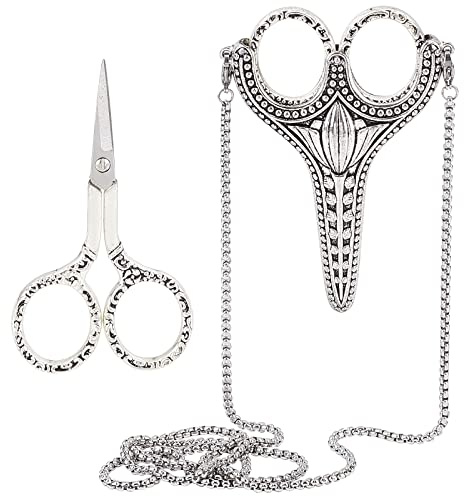 SUNNYCLUE Stainless Steel Sharp Tip Sewing Scissors with Sheath Chain Cutter Safety Precision Detail Embroidery Scissors with Cover Handcraft Art Work DIY Tool for Fabric Paper Cutting Craft