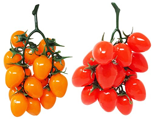 yueton 2 Strings of Lifelike Artificial Cherry Tomatoes Realistic Fake Tomato Simulation Vegetables Fruits for Home, Garden, Display Cabinet, Photography, Christmas, Harvest Festival Decoration