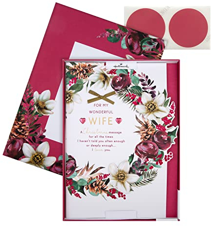 Hallmark 25575228 Weihnachtskarte für die Ehefrau, traditioneller Kranz und Vers-Design, mehrfarbig