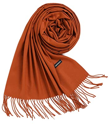 Whoiy Kaschmir Schal Damen Xxl, Schals & Tücher für Damen Einfarbig mit Quaste Helles Khaki 200X70cm Warmer Winterscha