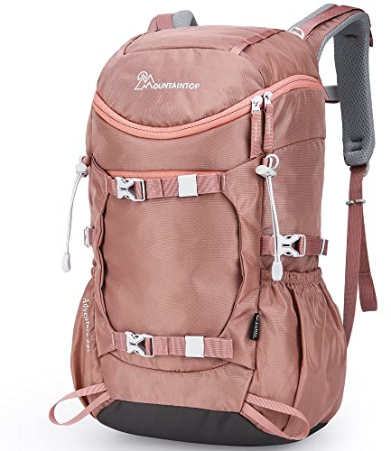 MOUNTAINTOP 28L Wanderrucksack Damen Outdoor Reiserucksack Backpacker Trekking Rucksäcke mit Regenhülle (Rosa)