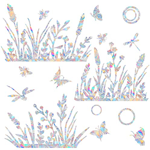 Flower and Grass Anti-Collision Decals - Save Birds from Window Collisions, Reusable Vinyl Rainbow Window Stickers
