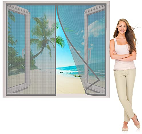 Magnet Fliegengitter Fenster, 85x200 cm BalkonFenster Insektenschutz Magnet Fliegenvorhang, Auto Schließen, magnetische Adsorption, für Fenster Patio, Grau P