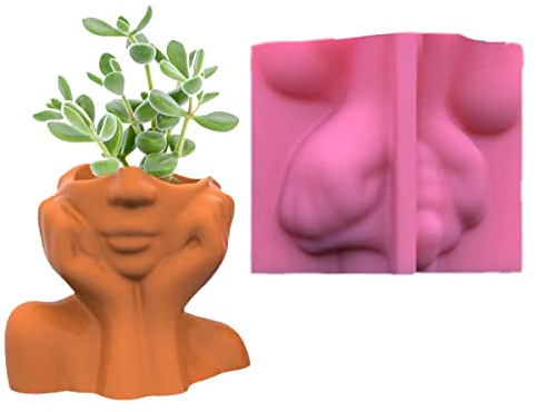 Stampo for colata in calcestruzzo for vaso di fiori, Stampo in silicone viso dolce ragazza, Vaso for piante creativo fai-da-te Stampi in resina epossidica Candela Portapenne Vaso Vasi for fiori Forma