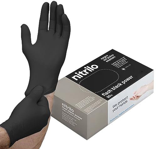 ABD Guantes de nitrilo Flash Power | Guante de alto rendimiento, Gofrado Diamantado en ambas caras | Caja 50 unidades (M, Negro)
