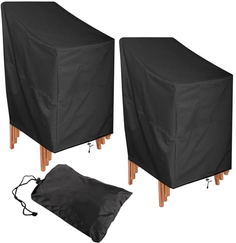 FWEEK 2 Stück Gartenstühle Abdeckung, 64x64x120cm Gartenstuhl Schutzhülle, Wetterfest Wasserdicht Schneefest Staubdicht Schwarz Schutzhülle Stühle Gartenstuhl-abdeckung für Sessel