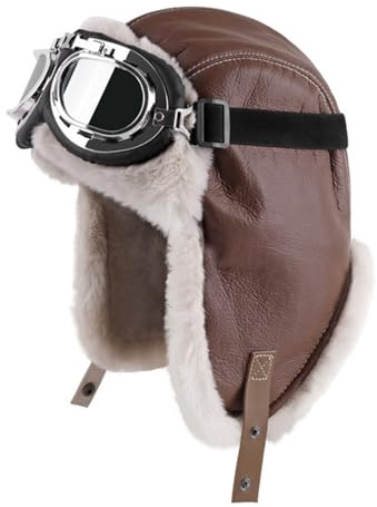Lifup Unisex Vintage Fliegermütze und Brille, Hunting Hut mit Ohrenschützern aus Pelz, Trappermütze mit Kunstleder Fellmütze Herren Russenmütze