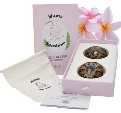 Coquillages d’Allaitement Mama Sunshine – Nacre Naturelle – Protège-Mamelons Réutilisables – Boîte Rigide + Pochette – Taille M (5,5 à 6 cm)