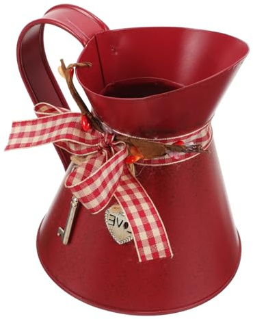 Mikikit Vaso Rustico in Metallo Rosso Per Fiori Secchi e Bouquet Freschi, Contenitore Creativo Per Composizioni Floreali Da Tavolo, Decorazione Per Matrimoni, Feste e Ambienti Domestici