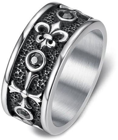 BOBIJOO Jewelry - Bague Patriote en Acier Inoxydable : Fleur de lys Royale et Croix templière, Une Alliance élégante de Symboles historiques. - 60 (9 US)