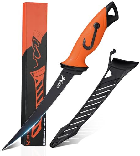 Golden Bird Filetiermesser Fisch 19cm Fischmesser 5Cr15mov Filitiermesser scharf Fisch Full Tang Ausbeinmesser profi mit Scheide zum Filetieren und Entbeinen mit rutschfesten Griffen