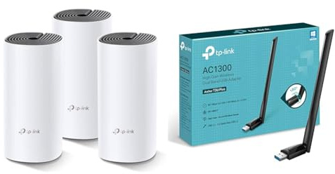 TP-Link Deco M4 Mesh WLAN Set (3er Pack) & Archer T3U Plus AC1300 High Gain USB WLAN Stick Adapter mit Antennen