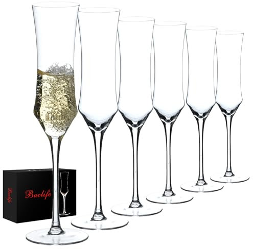 Champagne Flutes Set of 6 - Hand Blown Crystal Champagne Glasses With Long Stem - 7 oz Elegant Sparkling Wine Stemware - Unique Gift for Birthday,Wedding,Mother's Day,Housewarming