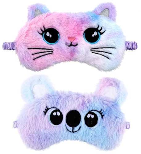 Maschera per dormire per bambini, confezione da 2 pezzi, morbida benda per occhi in peluche, protezione per gli occhi del sonno, per ragazze, ragazzi, viaggi, pisolini, accessori per feste (viola,