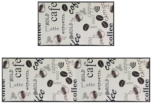 TPTGIAR 2 Stück Coffee Teppich Läufer, Maßgeschneiderte Küchenteppich, Waschbar, Rutschfest, Vintage für Küche, Esszimmer, Eingangsbereich und Flur