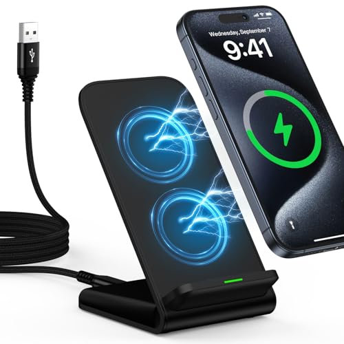 Kabelloses Ladegerät 15 W, Qi Ladegerät Wireless Charger Base Wireless Ladestation Phone Charger für Samsung Galaxy S25 Ultra / S24 Ultra / S23/S22/S21/S20, iPhone 16 15 14 13, Google Pixel 9/8/7