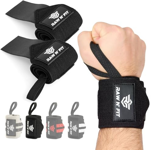 Raw N‘ Fit® Handgelenk Bandagen für Männer und Frauen, Handgelenkstütze, Fitnessstudio-Zubehör, Wrist Wraps (Schwarz)