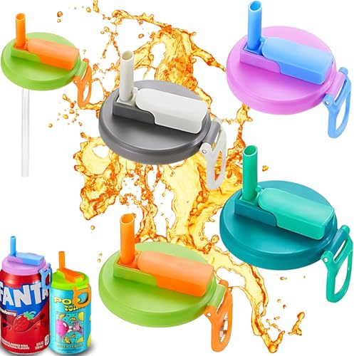 JUANSHI® Silicone Can Lids with Straws (4 Pack) - Reusable, Leak-Proof Beverage Can Lids for Soda, Cola, Lemonade - BPA-Free & Eco-Friendly, Fits 2.13 Cans