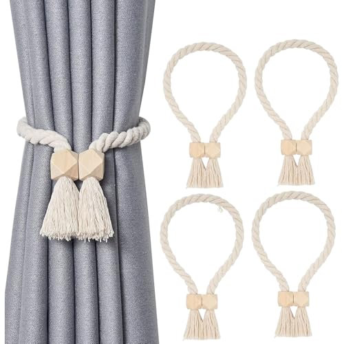 4 Pezzi Fermatende per Tenda, Fermatenda magnetici resistenti per tende da esterno in cotone intrecciato a mano, Decorazione di tende per la casa e l'ufficio