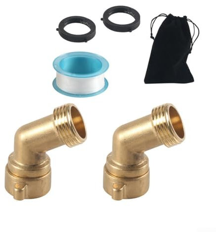 Raccordo a gomito per tubo da giardino, 90 gradi, in ottone, per tubo dell'acqua camper, per giardino e camper, facile installazione (2 x 45 °)