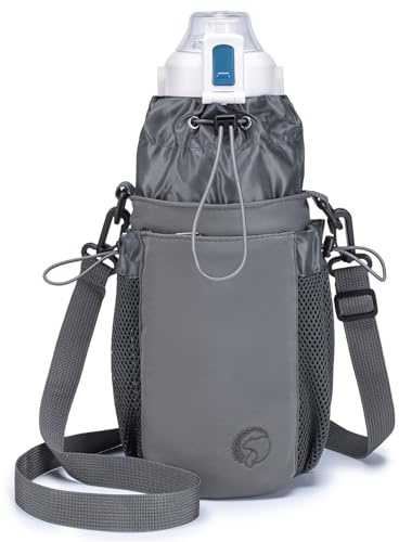 KSIBNW Wasserflasche Flaschenhalter Tasche, Wasserdicht Wasserflaschenhalter mit Verstellbarem Schultergurt Wasserflaschen-Tragetasche mit Handytasche für Reisen Zum Wandern Laufen, Grau