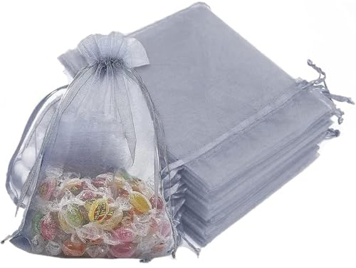 100 Stück Organzasäckchen, Organzabeutel, 9 x 12 cm, Geschenkbeutel Organza, Schmuckbeutel, Hochzeit-Säckchen, Lavendelsäckchen-Säckchen, Hochzeitsbevorzugung, Festivalparty (Grau)