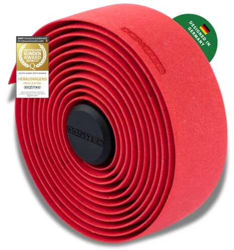 CONTEC Lenkerband Prestige.Cork, 2000x30x2,5 mm, aus Kork-EVA-Schaum, selbstklebend und rutschsicher, mit Klebestreifen und 2 Lenkerstopfen, Paar, rot
