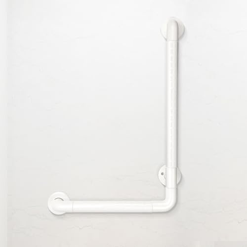 GROOFOO Maniglie per anziani, in acciaio inox, a forma di L, 60 x 40 cm, colore bianco, antiscivolo, per doccia, vasca da bagno e WC, montaggio a parete fino a 300 kg
