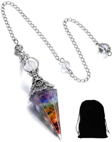 LEEQ Chakra Pendule Cristal de Radiesthésie Divination Hexagonal Pointu 7 pierres de Chakra Naturelle Reiki Pierres Précieuses Énergie Wicca Cristaux pour Reiki Cristal Couleur Mixte