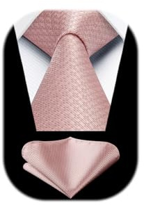 Enlision Cravate Rose Homme Mariage Ensemble de Cravates et Pochette Couleur Unie Élégant pour Affaires Fete Cadeau