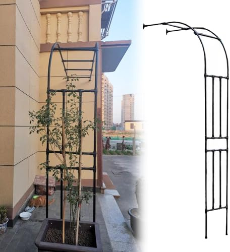 Junvstor - Arche de jardin en métal - Pergola en fer noir - Treillage de rose - Décoration extérieure - Support robuste pour pelouse - 90 x 240 cm (l x H)