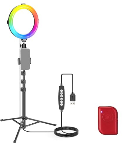 NEEWER Basics 8 RGB LED Ring Light with Tripod Stand, 7 Modes/3200-6500K/10 Dimming Levels, Phone Holder Selfie Ringlight Lighting for iPhone TikTok Vlog Makeup Video Recording Streaming, R08