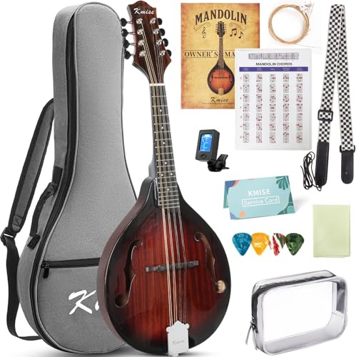 Mandolin Musical Instrument A Style, Acoustic Mandolins Instrument Kit 8 String with Tuner Strap Gig Bag Chord Chart for Professional Beginners Adults Teens Youth